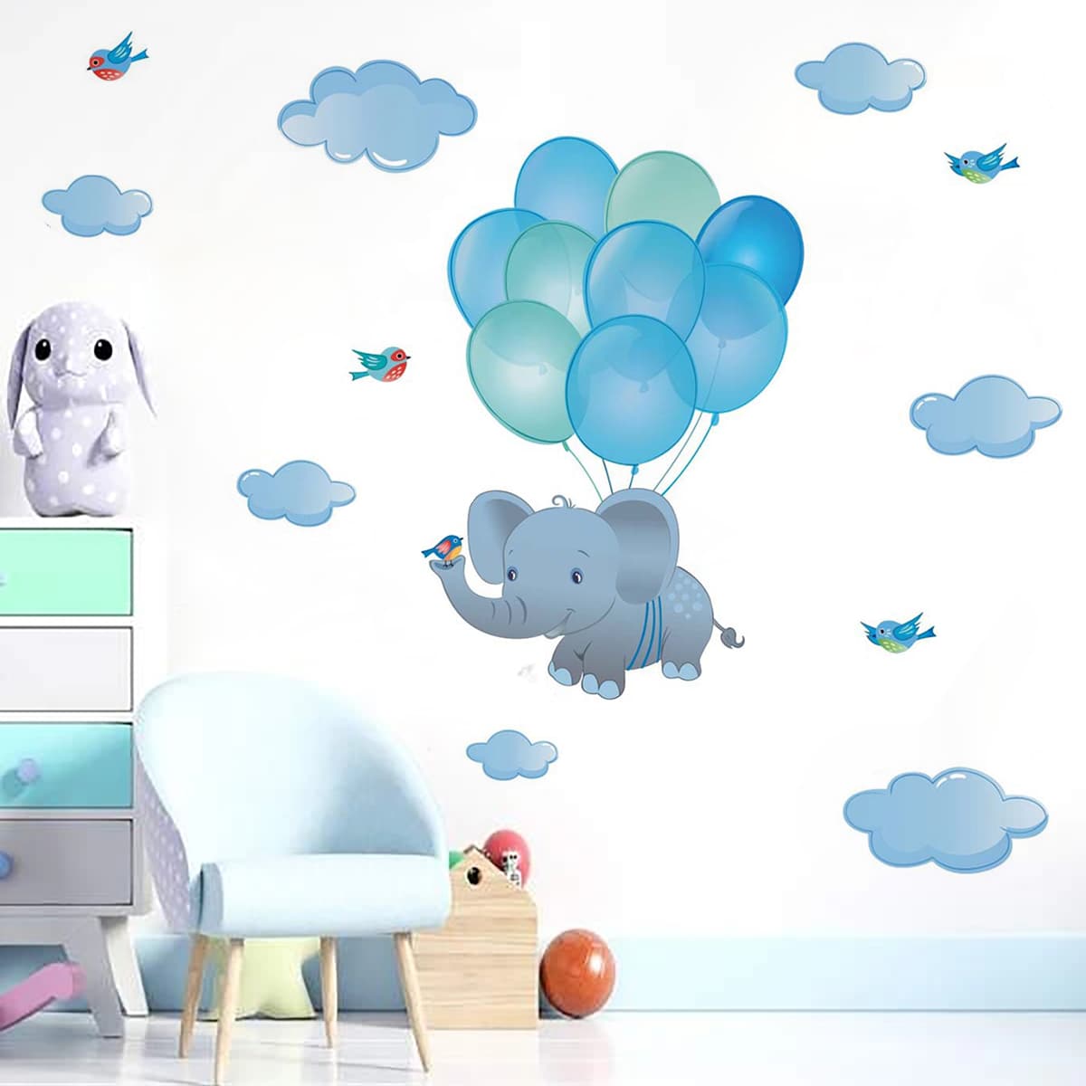 Elephant Print Kids Wall Sticker, Blue