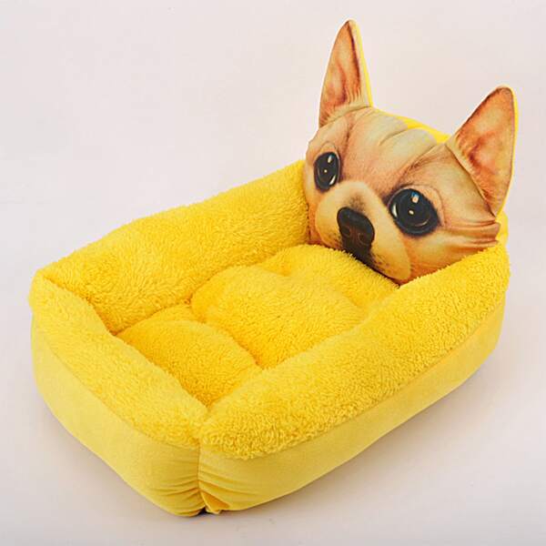 

1pc Dog Print Pet Bed, Yellow