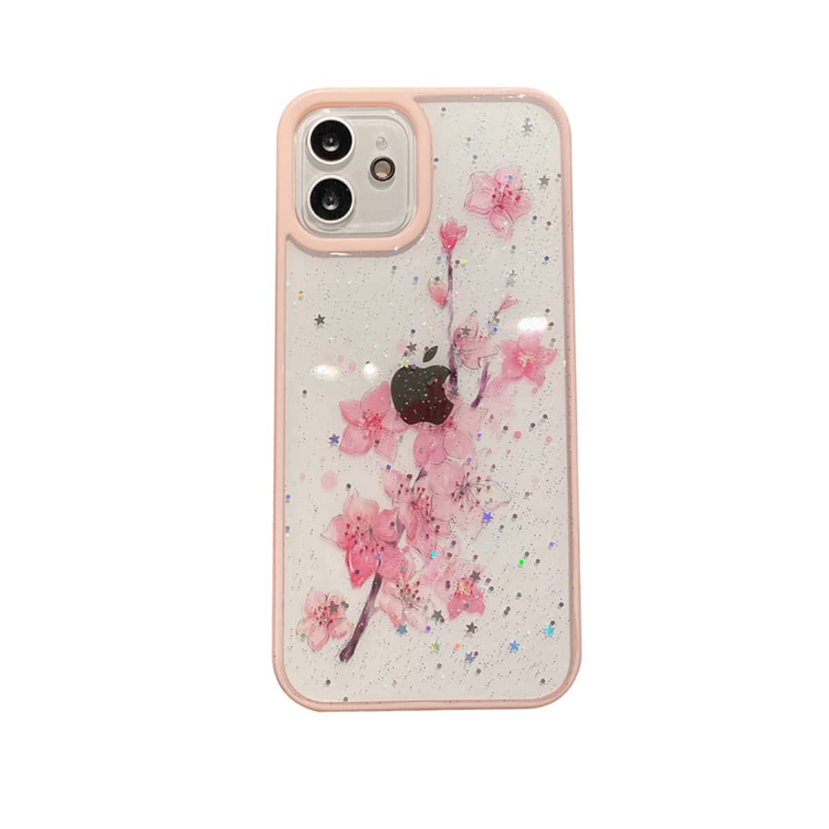 

Contrast Frame Floral Phone Case, Pink