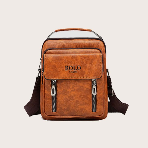 

Men Marble Flap Crossbody Bag, Brown