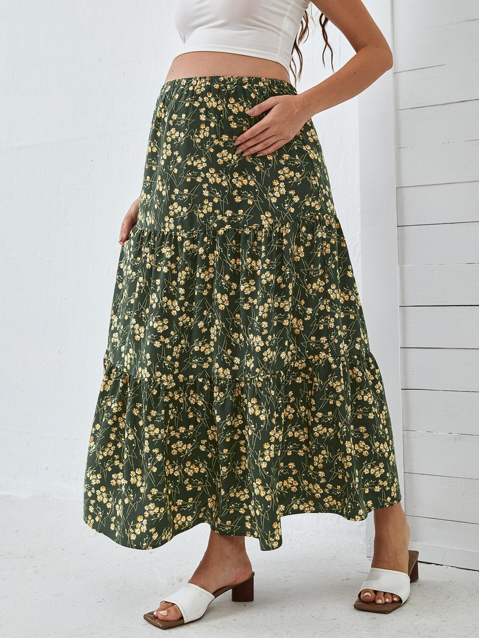 Maternity Ditsy Floral Ruffle Hem Skirt