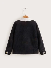 SHEIN Boys Flap Detail Drop Shoulder Borg Collar Jacket - Black - View 2