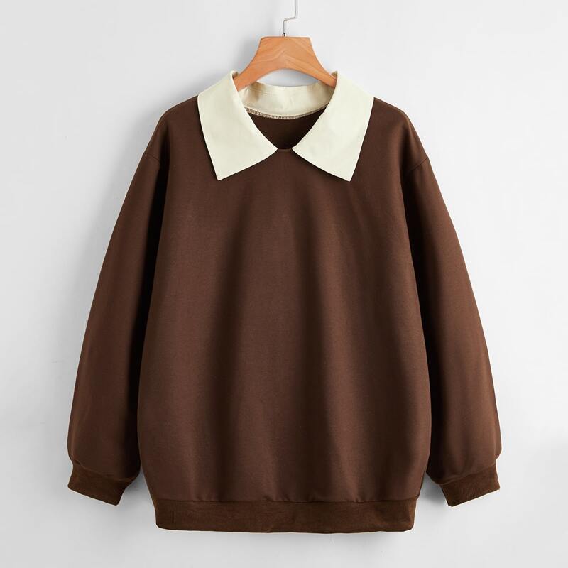 

Colorblock Contrast Collar Sweatshirt, Chocolate brown