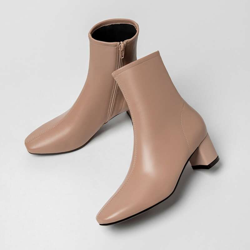 

Side Zip Square Toe Boots, Khaki