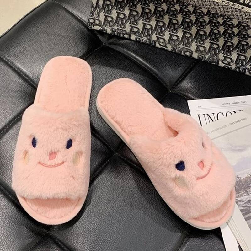 

Cartoon Graphic Fluffy Slippers, Pink