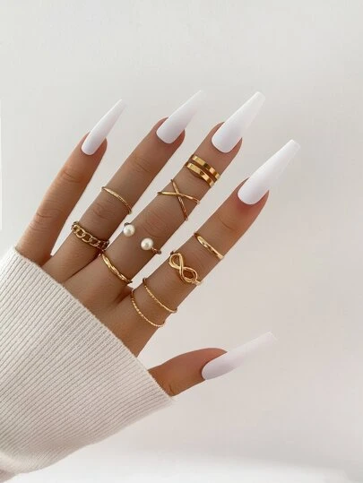 9piècesBagueavecfausseperle - Top SHEIN