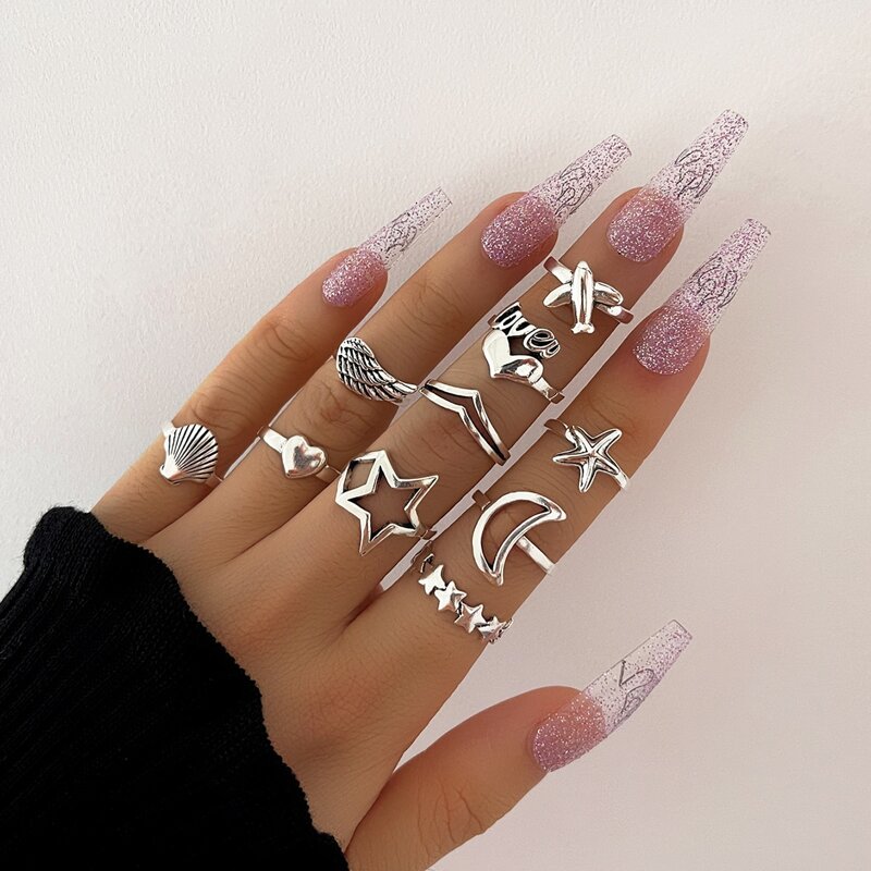 

10pcs Star Design Ring, Silver