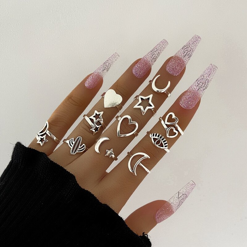 

11pcs Hollow Out Ring, Silver