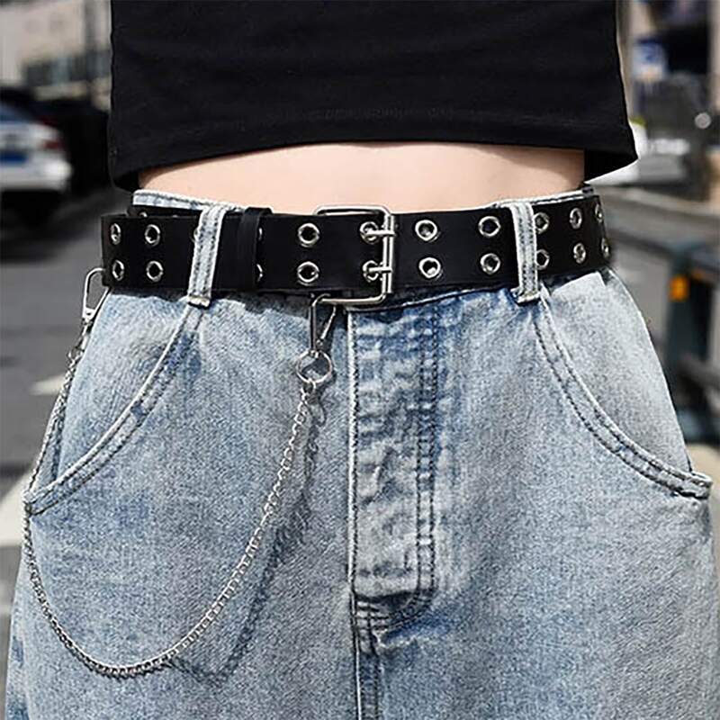 

Eyelet Design Buckle Belt, Black