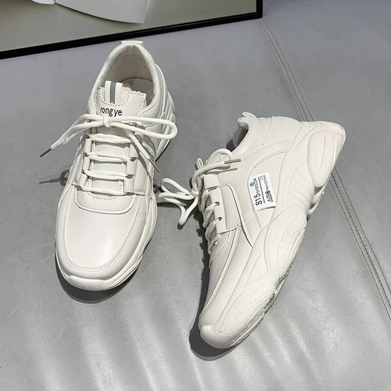 

Lace-up Front Low Top Chunky Sneakers, Beige