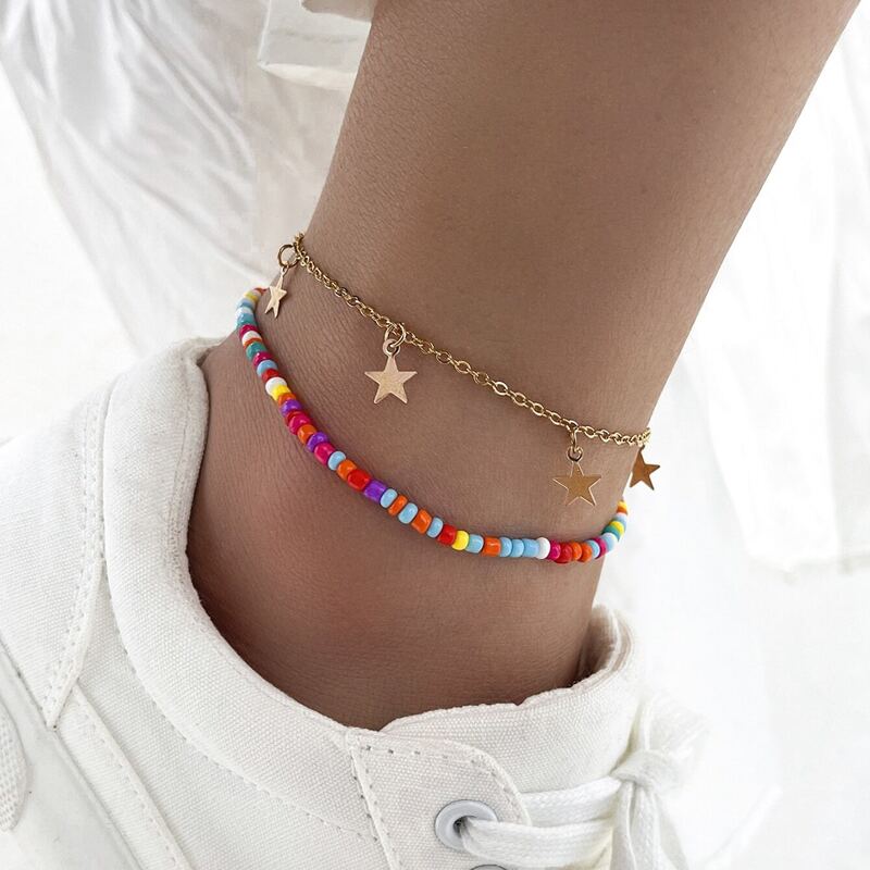 

2pcs Star Charm Anklet, Multicolor