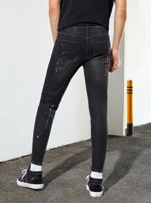 Męskie Spodnie Dżinsowe Podarte Graficzny - Czarne - Zobacz 2