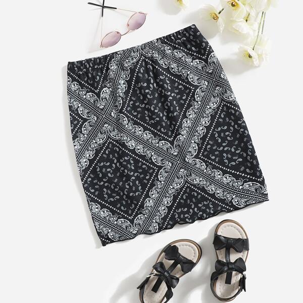

Teen Girls Scarf Print skirt, Black and white