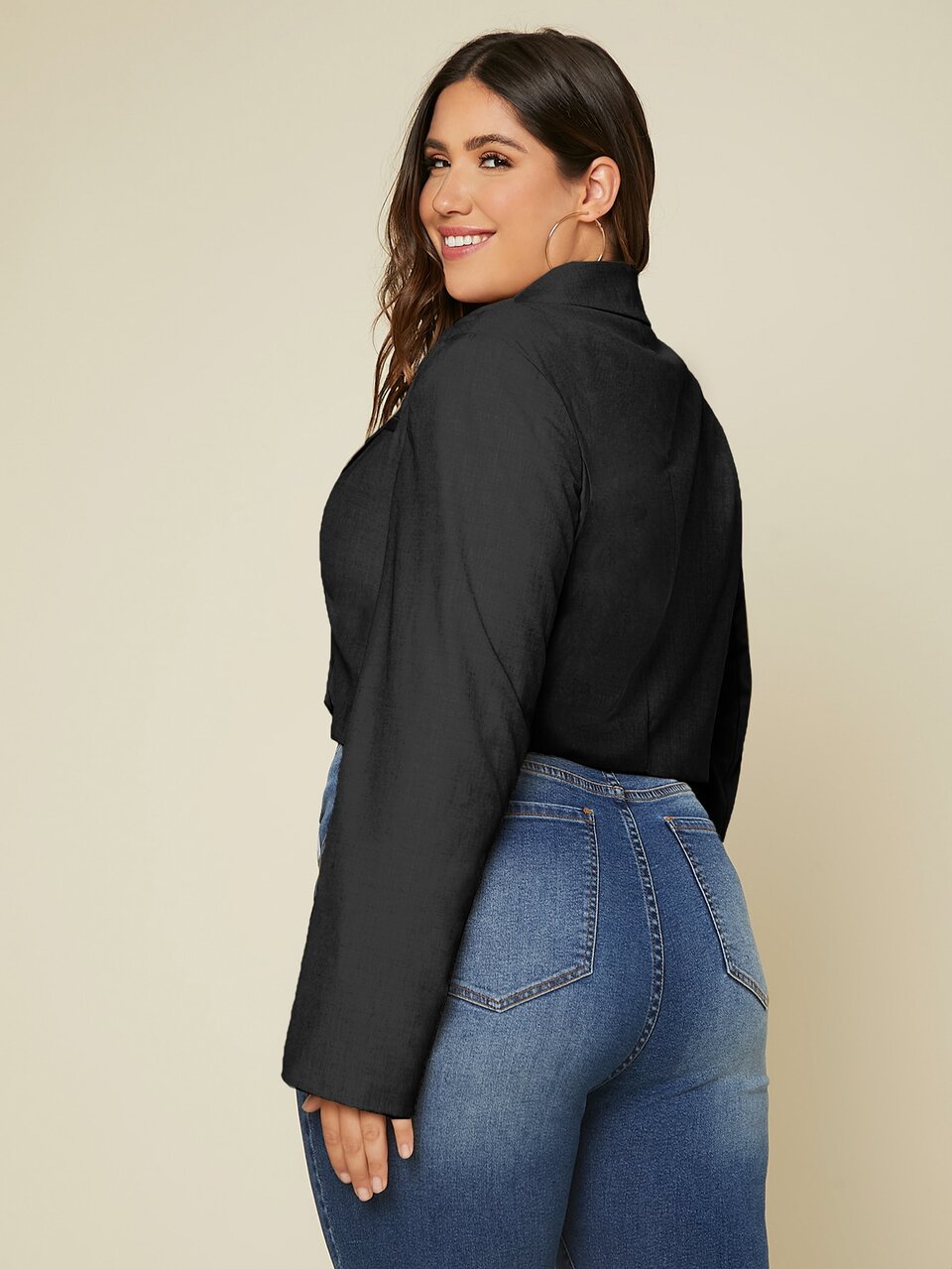 Plus Lapel Neck Single Button Crop Blazer
