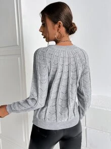 Pointelle Knit Raglan Sleeve Jumper - Grey - View 2