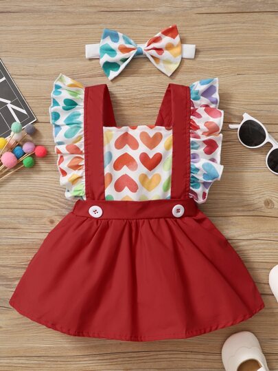 فساتين طباعة قلب كشكش مع للطفلة مع طوق الشعر