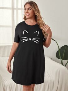 Vestido para dormir con estampado de dibujos animados - Negro - Ver 3