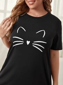 Vestido para dormir con estampado de dibujos animados - Negro - Ver 4