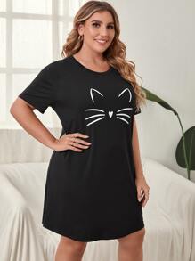 Vestido para dormir con estampado de dibujos animados - Negro - Ver 5
