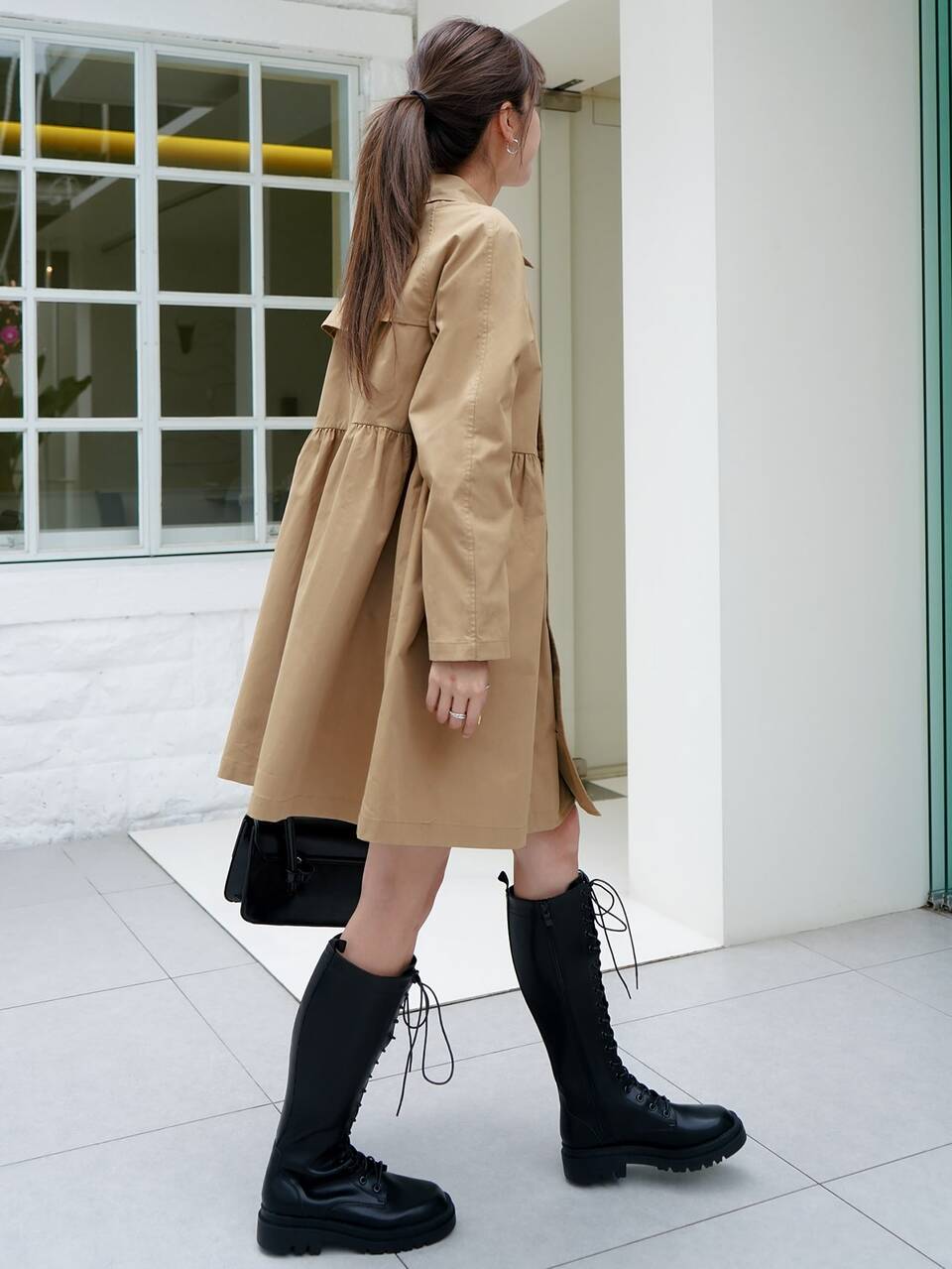 Solid Button Up Raglan Sleeve Dress