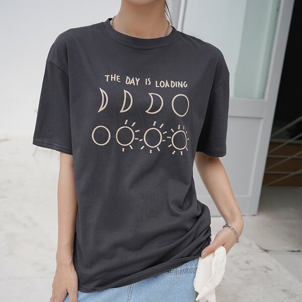 

Slogan & Sun Print Tee, Dark grey