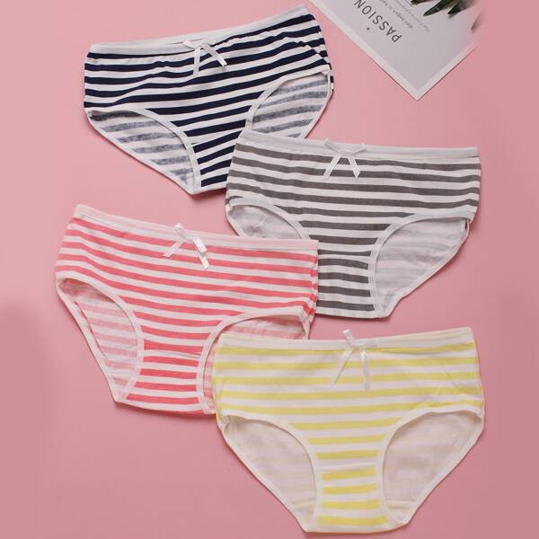 

Girls 4pcs Striped Knot Front Brief, Multicolor