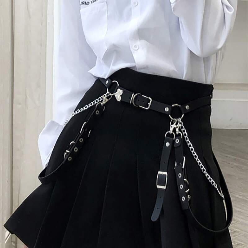 

Chain Decor Buckle Belt, Black