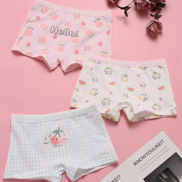 

Toddler Girls 3pcs Cartoon Graphic Shortie Brief, Multicolor