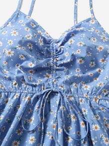 Soleia Ditsy Floral Drawstring Cami Dress - Blue - View 3