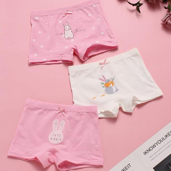 

Toddler Girls 3pcs Cartoon Graphic Shortie Brief, Multicolor