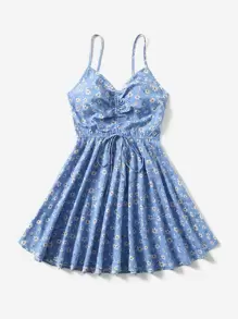 Soleia Ditsy Floral Drawstring Cami Dress - Blue - View 5