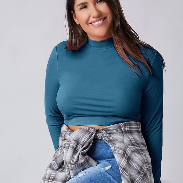 

Plus Stand Neck Crop Tee, Blue