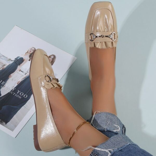 

Horsebit Decor Ruched Loafers, Apricot