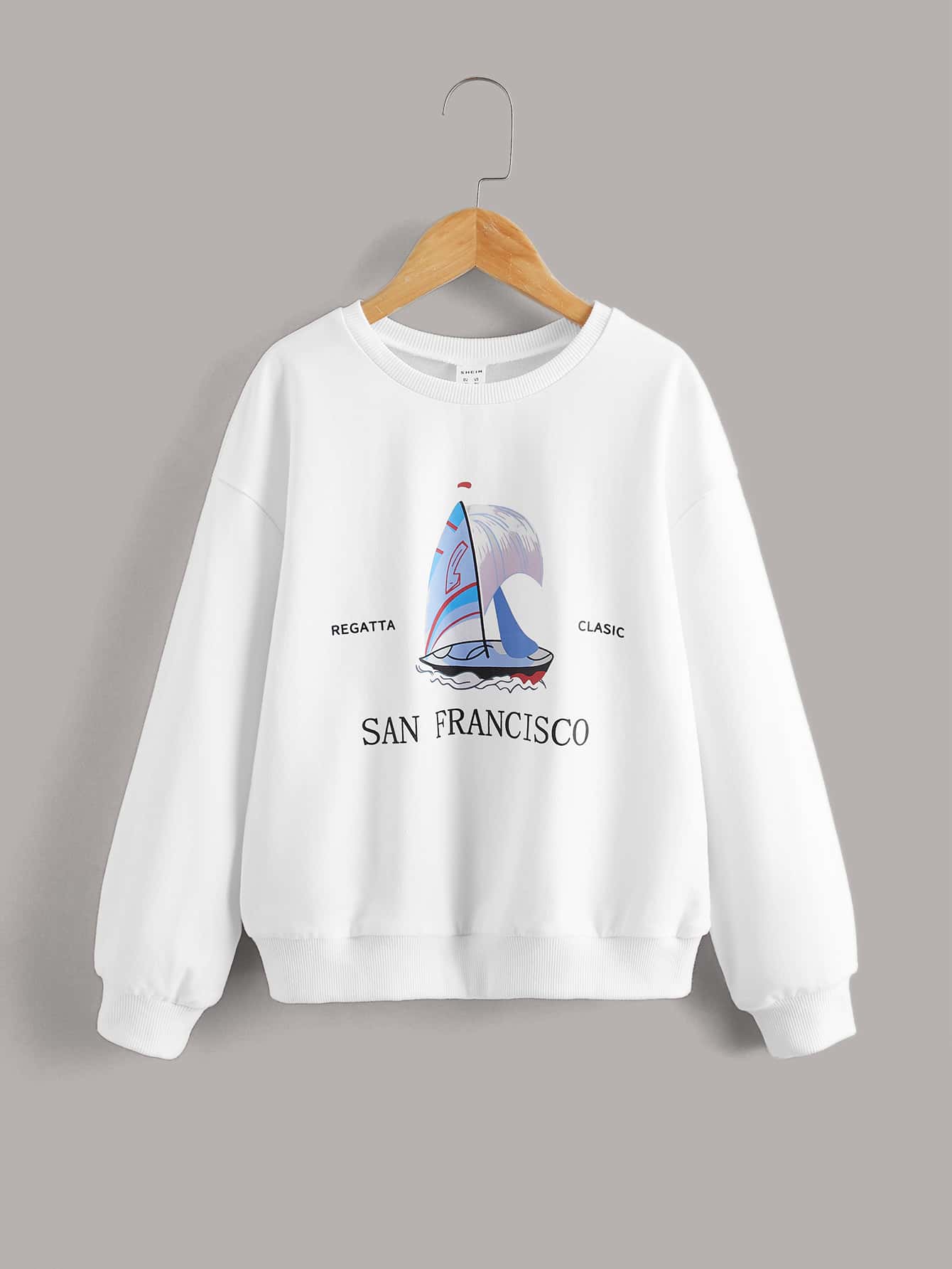 SHEIN Girls Letter & Graphic Print Pullover - White - View 1