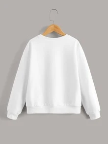 SHEIN Girls Letter & Graphic Print Pullover - White - View 2