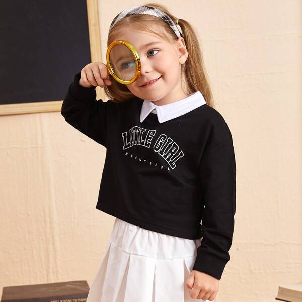 

Toddler Girls Contrast Collar Letter Graphic Sweatshirt, Black