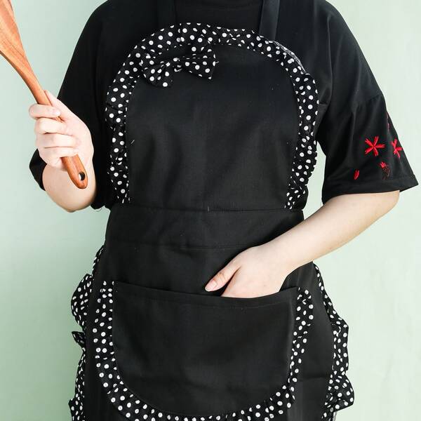 

Polka Dot Pattern Apron, Black