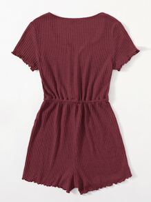 SHEIN EZwear Plus Notched Neck Drawstring Waist Waffle Knit Romper - Redwood - View 2