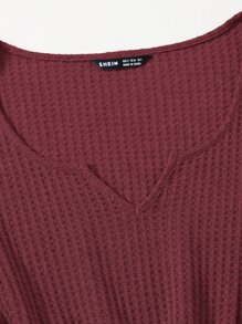 SHEIN EZwear Plus Notched Neck Drawstring Waist Waffle Knit Romper - Redwood - View 3
