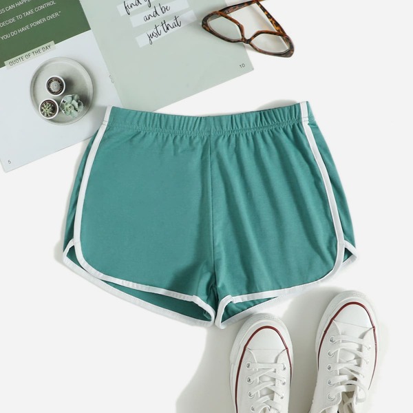 

Contrast Binding Track Shorts, Green
