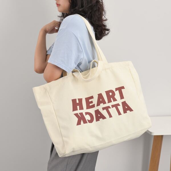 

Letter Graphic Canvas Shopper Bag, Beige