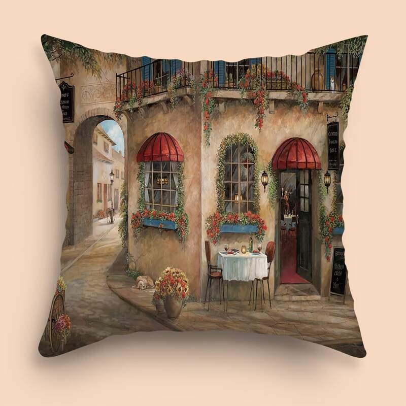 

Building Pattern Cushion Cover Without Filler, Multicolor