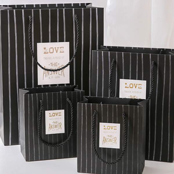

4pcs Striped Pattern Gift Bag, Black