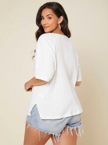 SHEIN LUNE Plus Raglan Sleeve Rib-knit Solid Tee