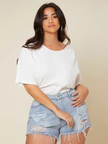 SHEIN LUNE Plus Raglan Sleeve Rib-knit Solid Tee