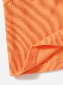 SHEIN EZwear Rib Knit Halter Crop Top - Coral Orange - View 5