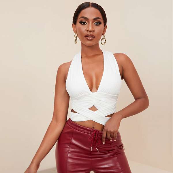 

Crisscross Tie Back Tank Top, White