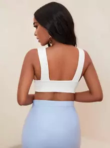 Slaydiva Deep V-Neck Backless Cropped Tank Top - White - View 2