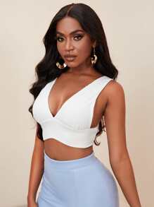 Slaydiva Deep V-Neck Backless Cropped Tank Top - White - View 4