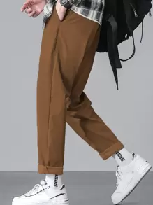 Manfinity Hypemode Men Solid Slant Pocket Tapered Trousers - Brown - View 1